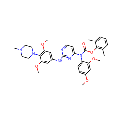 COc1ccc(N(C(=O)Oc2c(C)cccc2C)c2ccnc(Nc3cc(OC)c(N4CCN(C)CC4)c(OC)c3)n2)c(OC)c1 ZINC000014965444