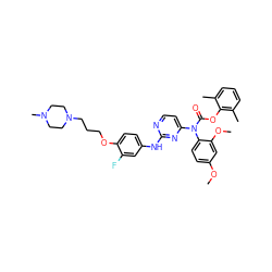 COc1ccc(N(C(=O)Oc2c(C)cccc2C)c2ccnc(Nc3ccc(OCCCN4CCN(C)CC4)c(F)c3)n2)c(OC)c1 ZINC000036758587