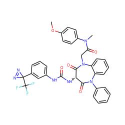 COc1ccc(N(C)C(=O)CN2C(=O)[C@@H](NC(=O)Nc3cccc(C4(C(F)(F)F)N=N4)c3)C(=O)N(c3ccccc3)c3ccccc32)cc1 ZINC000150600171