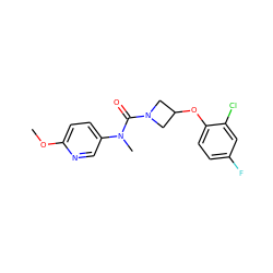 COc1ccc(N(C)C(=O)N2CC(Oc3ccc(F)cc3Cl)C2)cn1 ZINC000049070746