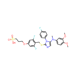 COc1ccc(N(C)c2cnc(SCc3c(F)cc(OCCCS(=O)(=O)O)cc3F)n2-c2ccc(F)cc2)cc1OC ZINC001772634862