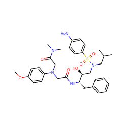 COc1ccc(N(CC(=O)N[C@@H](Cc2ccccc2)[C@@H](O)CN(CC(C)C)S(=O)(=O)c2ccc(N)cc2)CC(=O)N(C)C)cc1 ZINC000299854816