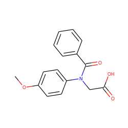COc1ccc(N(CC(=O)O)C(=O)c2ccccc2)cc1 ZINC000020231520