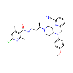 COc1ccc(N(Cc2cccc(C#N)n2)C2CCN([C@H](C)CCNC(=O)c3c(C)cc(Cl)nc3C)CC2)cc1 ZINC000073198475