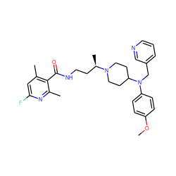 COc1ccc(N(Cc2cccnc2)C2CCN([C@H](C)CCNC(=O)c3c(C)cc(F)nc3C)CC2)cc1 ZINC000073198066