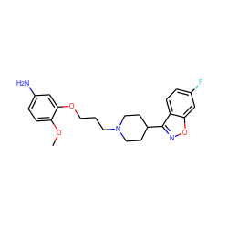 COc1ccc(N)cc1OCCCN1CCC(c2noc3cc(F)ccc23)CC1 ZINC000013740876
