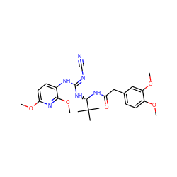 COc1ccc(N/C(=N\C#N)N[C@H](NC(=O)Cc2ccc(OC)c(OC)c2)C(C)(C)C)c(OC)n1 ZINC000040952310