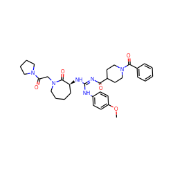 COc1ccc(N/C(=N\C(=O)C2CCN(C(=O)c3ccccc3)CC2)N[C@H]2CCCCN(CC(=O)N3CCCC3)C2=O)cc1 ZINC000101201915