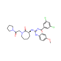 COc1ccc(N/C(=N\C(=O)c2cc(Cl)cc(Cl)c2)N[C@H]2CCCCN(CC(=O)N3CCCC3)C2=O)cc1 ZINC000044405727