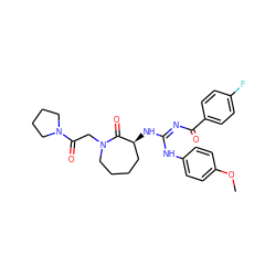 COc1ccc(N/C(=N\C(=O)c2ccc(F)cc2)N[C@H]2CCCCN(CC(=O)N3CCCC3)C2=O)cc1 ZINC000040395823