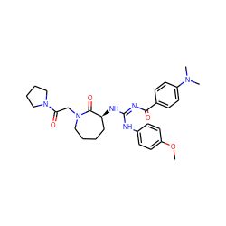 COc1ccc(N/C(=N\C(=O)c2ccc(N(C)C)cc2)N[C@H]2CCCCN(CC(=O)N3CCCC3)C2=O)cc1 ZINC000040867145