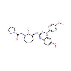 COc1ccc(N/C(=N\C(=O)c2ccc(OC)cc2)N[C@H]2CCCCN(CC(=O)N3CCCC3)C2=O)cc1 ZINC000040876203