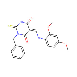 COc1ccc(N/C=C2/C(=O)NC(=S)N(Cc3ccccc3)C2=O)c(OC)c1 ZINC000002396720