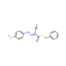 COc1ccc(N/N=C(\C#N)C(=N)SCc2ccccc2)cc1 ZINC000013118494