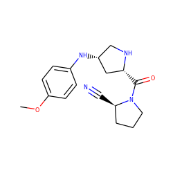 COc1ccc(N[C@@H]2CN[C@H](C(=O)N3CCC[C@H]3C#N)C2)cc1 ZINC000028521041