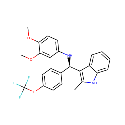 COc1ccc(N[C@H](c2ccc(OC(F)(F)F)cc2)c2c(C)[nH]c3ccccc23)cc1OC ZINC000103244840