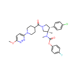 COc1ccc(N2CCC(C(=O)N3C[C@H](c4ccc(Cl)cc4)[C@@](C)(N(C)C(=O)Oc4ccc(F)cc4)C3)CC2)nn1 ZINC000169698936