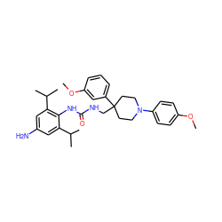 COc1ccc(N2CCC(CNC(=O)Nc3c(C(C)C)cc(N)cc3C(C)C)(c3cccc(OC)c3)CC2)cc1 ZINC000043990516