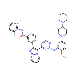 COc1ccc(N2CCC(N3CCCCC3)CC2)cc1Nc1nccc(-c2c(-c3cccc(C(=O)Nc4c(F)cccc4F)c3)nc3ccccn23)n1 ZINC000165059362