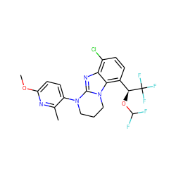 COc1ccc(N2CCCn3c2nc2c(Cl)ccc([C@H](OC(F)F)C(F)(F)F)c23)c(C)n1 ZINC000142540573