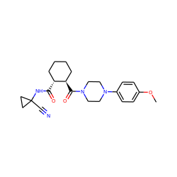 COc1ccc(N2CCN(C(=O)[C@@H]3CCCC[C@H]3C(=O)NC3(C#N)CC3)CC2)cc1 ZINC000095557254