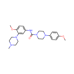 COc1ccc(N2CCN(C(=O)Nc3ccc(OC)c(N4CCN(C)CC4)c3)CC2)cc1 ZINC000000836547