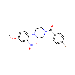 COc1ccc(N2CCN(C(=O)c3ccc(Br)cc3)CC2)c([N+](=O)[O-])c1 ZINC000013152947