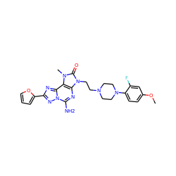 COc1ccc(N2CCN(CCn3c(=O)n(C)c4c3nc(N)n3nc(-c5ccco5)nc43)CC2)c(F)c1 ZINC000148688046