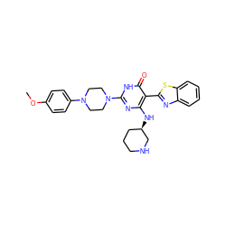 COc1ccc(N2CCN(c3nc(N[C@@H]4CCCNC4)c(-c4nc5ccccc5s4)c(=O)[nH]3)CC2)cc1 ZINC001772592952