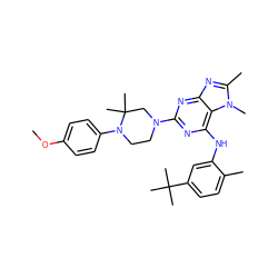 COc1ccc(N2CCN(c3nc(Nc4cc(C(C)(C)C)ccc4C)c4c(n3)nc(C)n4C)CC2(C)C)cc1 ZINC000053239452