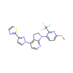 COc1ccc(N2CCc3c(-n4ccc(-c5nccs5)n4)ccnc32)c(C(F)(F)F)n1 ZINC000040861974