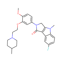 COc1ccc(N2Cc3c(c4cc(F)ccc4n3C)C2=O)cc1OCCN1CCC(C)CC1 ZINC000003987598