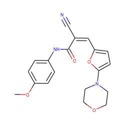 COc1ccc(NC(=O)/C(C#N)=C\c2ccc(N3CCOCC3)o2)cc1 ZINC000004812352