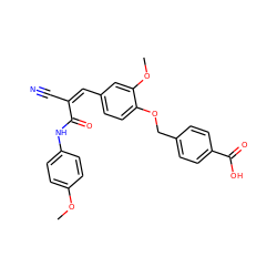 COc1ccc(NC(=O)/C(C#N)=C\c2ccc(OCc3ccc(C(=O)O)cc3)c(OC)c2)cc1 ZINC000006645309