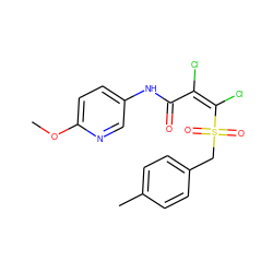 COc1ccc(NC(=O)/C(Cl)=C(/Cl)S(=O)(=O)Cc2ccc(C)cc2)cn1 ZINC000001387414