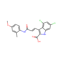 COc1ccc(NC(=O)/C=C/c2c(C(=O)O)[nH]c3cc(Cl)cc(Cl)c23)c(C)c1 ZINC000013761285