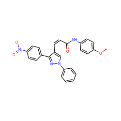 COc1ccc(NC(=O)/C=C\c2cn(-c3ccccc3)nc2-c2ccc([N+](=O)[O-])cc2)cc1 ZINC000084759348