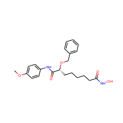 COc1ccc(NC(=O)[C@@H](CCCCCC(=O)NO)OCc2ccccc2)cc1 ZINC000028956728