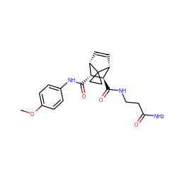 COc1ccc(NC(=O)[C@@H]2[C@@H]3C=C[C@H]([C@H]2C(=O)NCCC(N)=O)C32CC2)cc1 ZINC000168522702