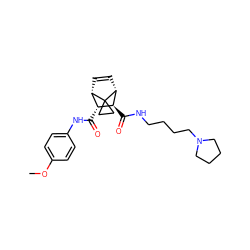 COc1ccc(NC(=O)[C@@H]2[C@@H]3C=C[C@H]([C@H]2C(=O)NCCCCN2CCCC2)C32CC2)cc1 ZINC000168254021