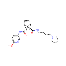 COc1ccc(NC(=O)[C@@H]2[C@@H]3C=C[C@H]([C@H]2C(=O)NCCCCN2CCCC2)C32CC2)cn1 ZINC000168596014