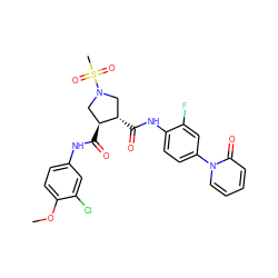 COc1ccc(NC(=O)[C@H]2CN(S(C)(=O)=O)C[C@@H]2C(=O)Nc2ccc(-n3ccccc3=O)cc2F)cc1Cl ZINC000058583481