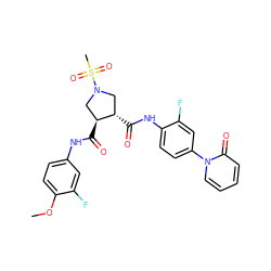 COc1ccc(NC(=O)[C@H]2CN(S(C)(=O)=O)C[C@@H]2C(=O)Nc2ccc(-n3ccccc3=O)cc2F)cc1F ZINC000058592086