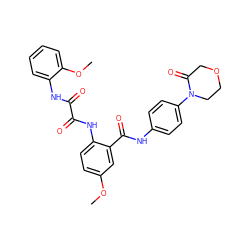 COc1ccc(NC(=O)C(=O)Nc2ccccc2OC)c(C(=O)Nc2ccc(N3CCOCC3=O)cc2)c1 ZINC000299868541