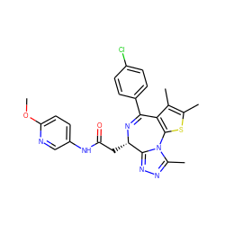 COc1ccc(NC(=O)C[C@@H]2N=C(c3ccc(Cl)cc3)c3c(sc(C)c3C)-n3c(C)nnc32)cn1 ZINC000145817317