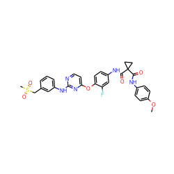 COc1ccc(NC(=O)C2(C(=O)Nc3ccc(Oc4ccnc(Nc5cccc(CS(C)(=O)=O)c5)n4)c(F)c3)CC2)cc1 ZINC000169349442