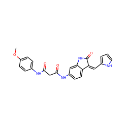 COc1ccc(NC(=O)CC(=O)Nc2ccc3c(c2)NC(=O)/C3=C\c2ccc[nH]2)cc1 ZINC000205807377