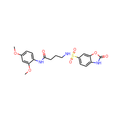 COc1ccc(NC(=O)CCCNS(=O)(=O)c2ccc3[nH]c(=O)oc3c2)c(OC)c1 ZINC000103261983