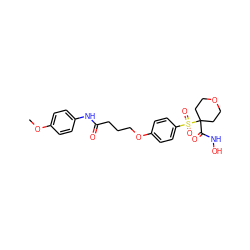 COc1ccc(NC(=O)CCCOc2ccc(S(=O)(=O)C3(C(=O)NO)CCOCC3)cc2)cc1 ZINC000071340724