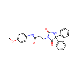 COc1ccc(NC(=O)CCN2C(=O)NC(c3ccccc3)(c3ccccc3)C2=O)cc1 ZINC000543123251